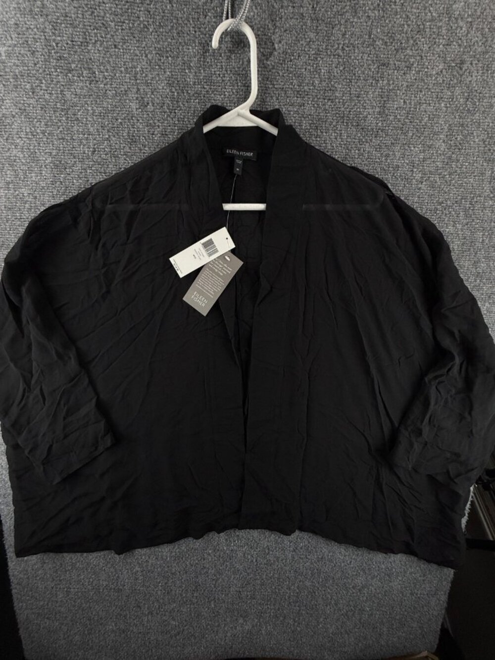 NWD Eileen Fisher Black Kimono Jacket Lightweight Medium Sheer Silk Georgette